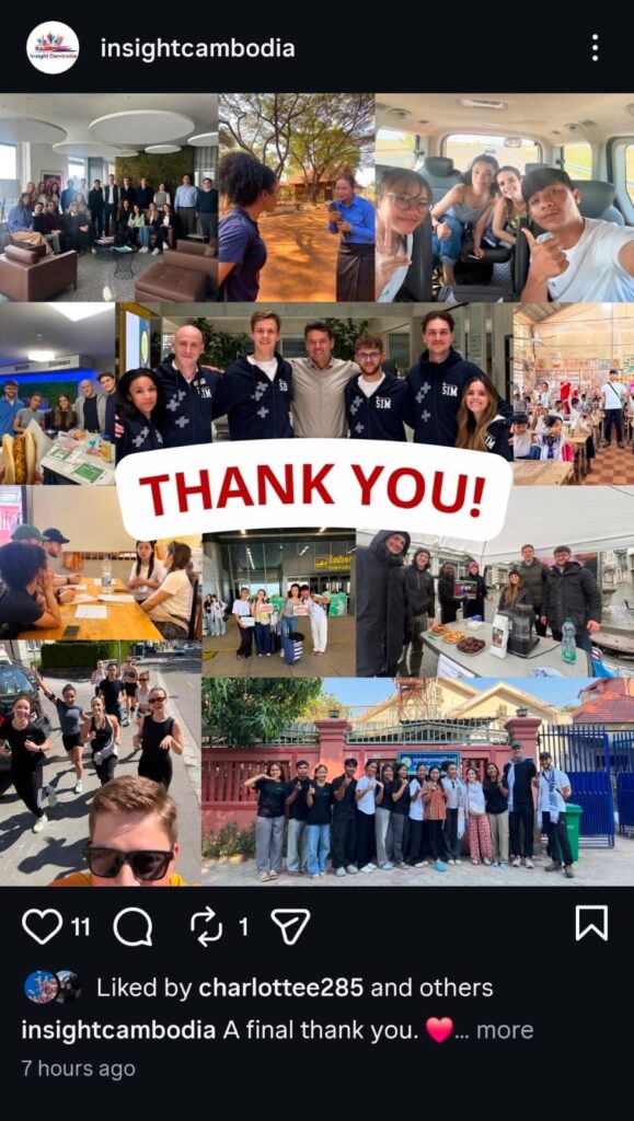A collage of diverse volunteers in various settings across Cambodia, featuring a central "THANK YOU!" graphic.